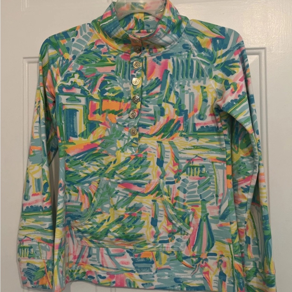 Lilly Pulitzer Colorful Patterned mock neck Pullover 1/4 Button Small